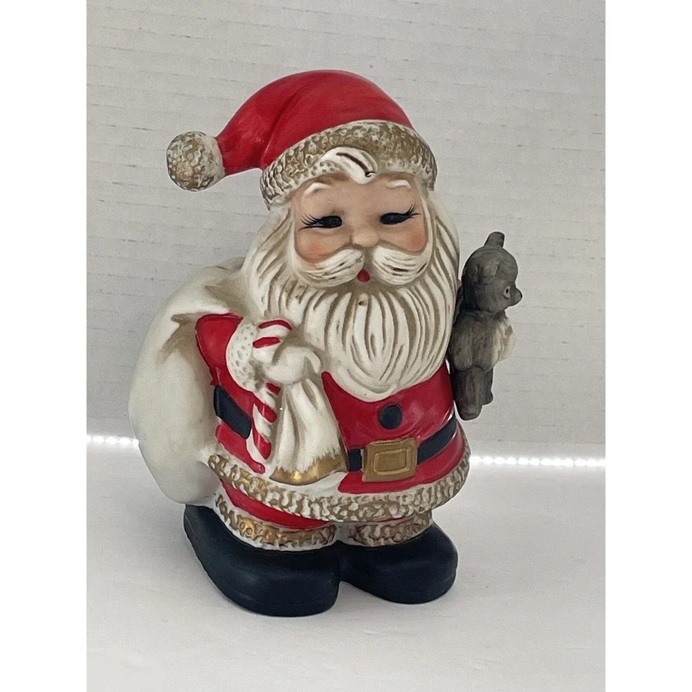 Homco Bank Santa Claus Christmas Decoration Figurine 5610 With Teddy Vintage